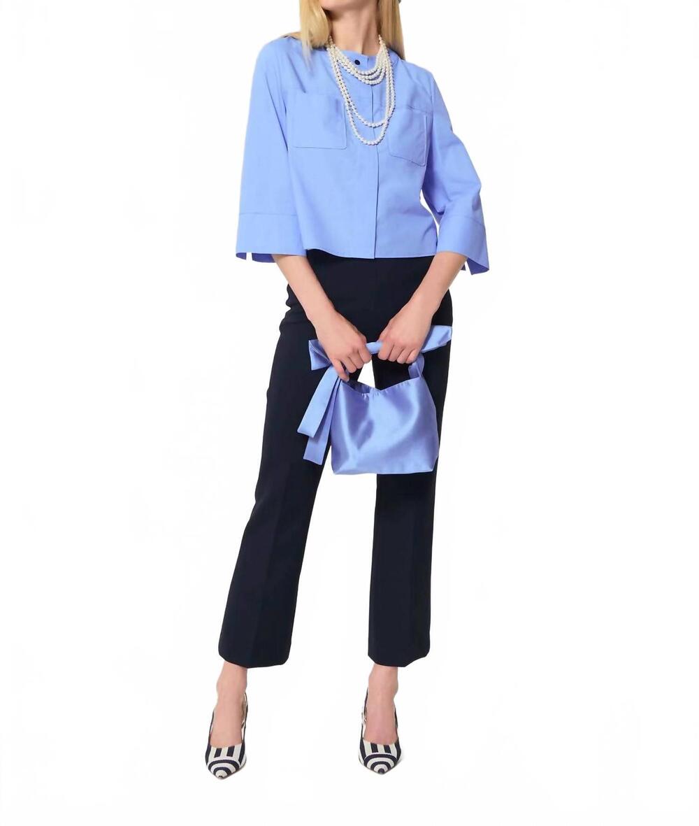 NEW TARA JARMON cloé round collar shirt in sky blue